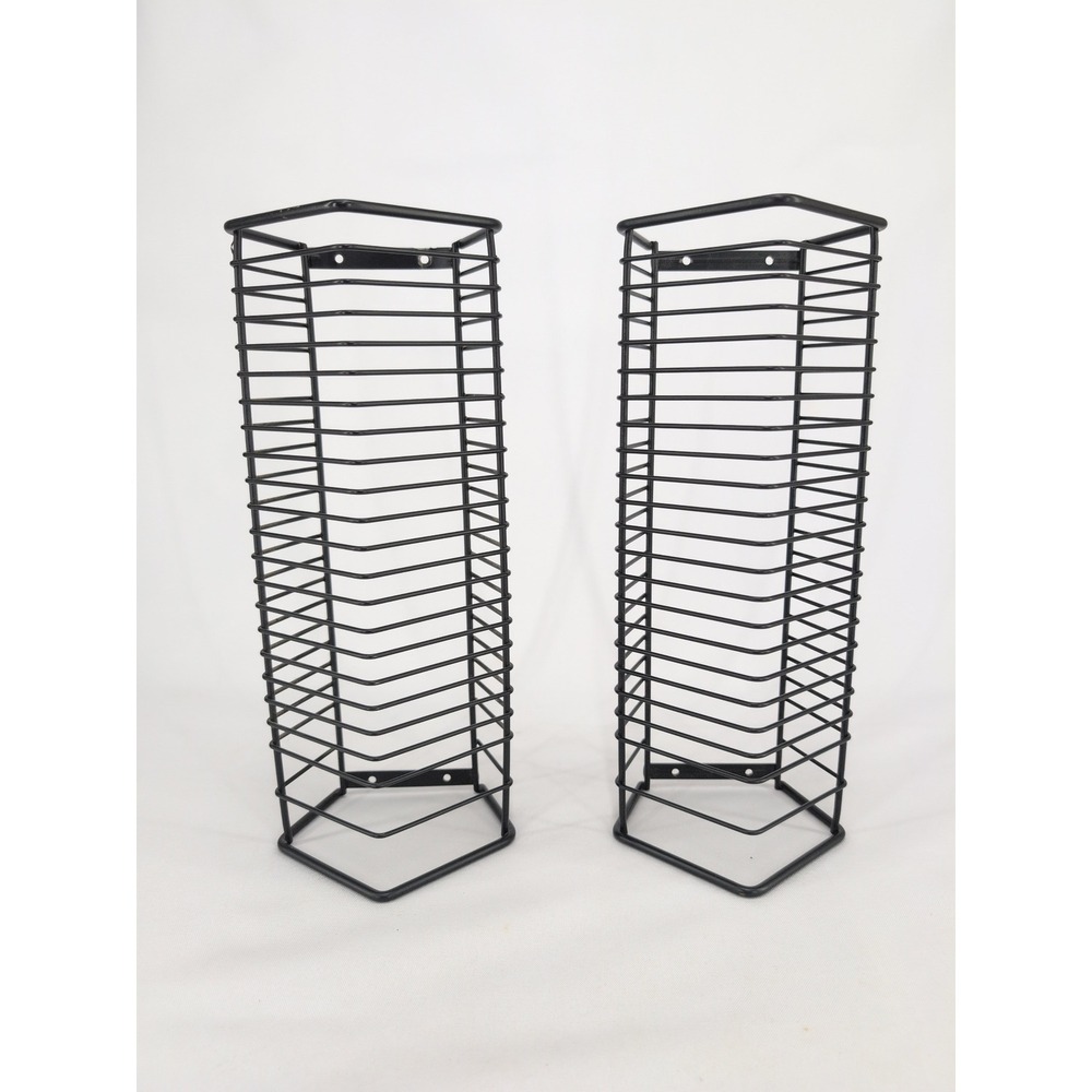 CD Rack Lot of 2 Black Vintage Metal Wire Wall Mount Tower 24-Capacity